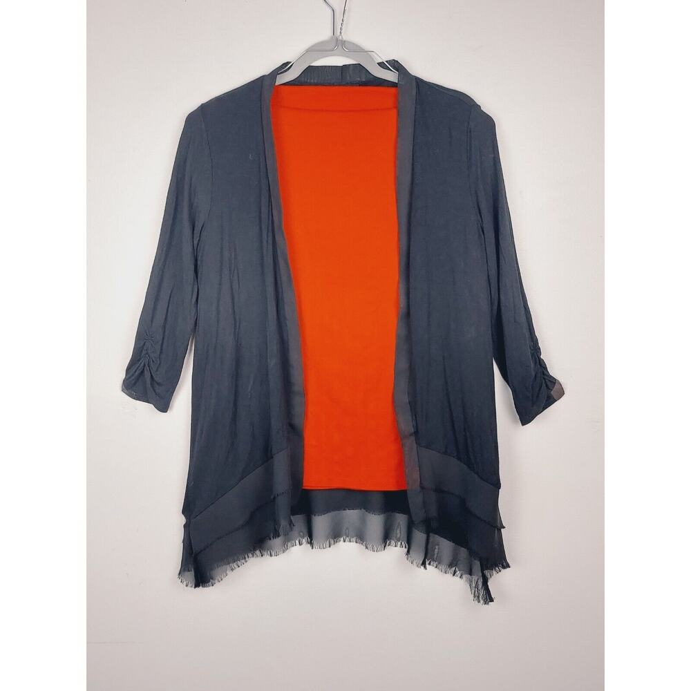 2 pieces Women's MEDIUM Tops, Red Boatneck Blouse and Black Lightweight Sweater